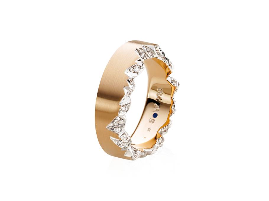 Alpenring Ring Rotgold  7,0mm eckig schmal mit Brillanten 0,180ct