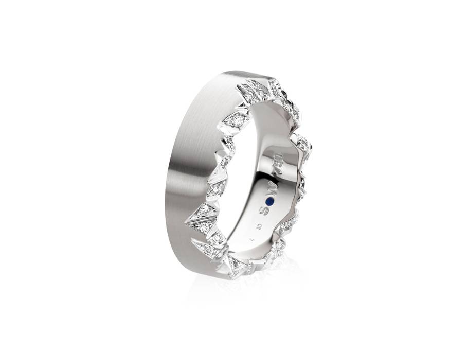 Alpenring Ring Weißgold  7,0mm eckig schmal mit Brillanten 0,180ct