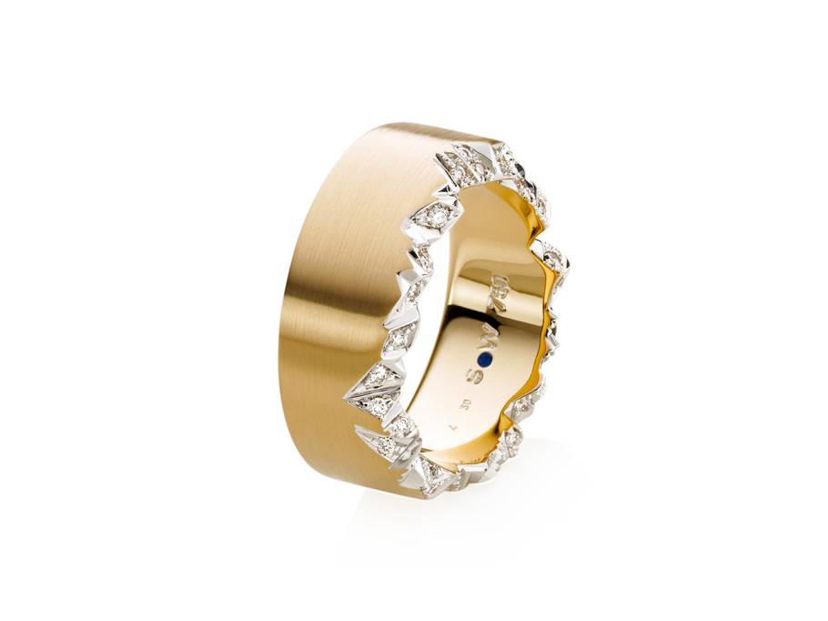 Alpenring Ring Gelbgold 9,0mm eckig breit mit Brillanten 0,200ct