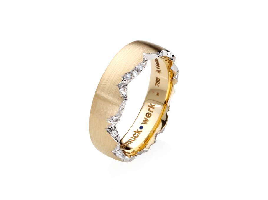 Alpenring Ring Gelbgold 6,0mm gerundet schmal mit Brillanten 0,100ct