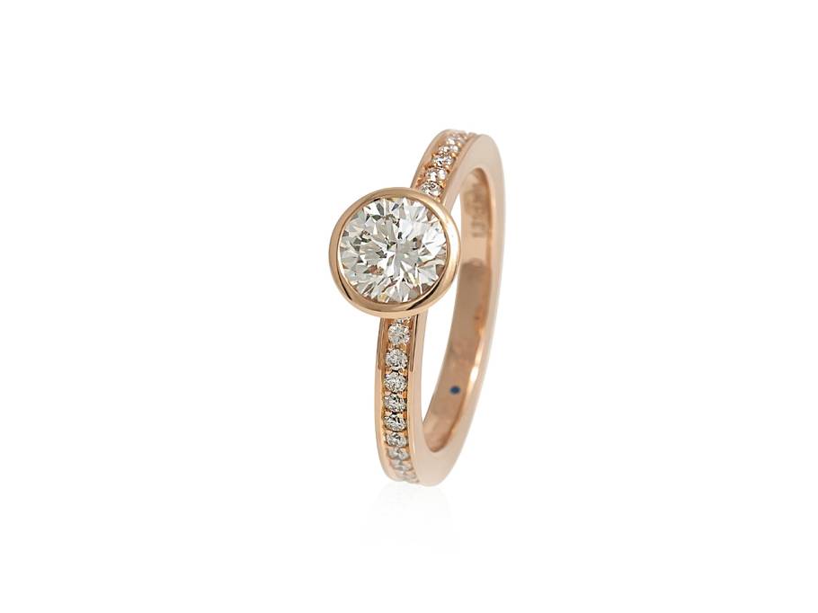 Alpenring Solitaire-Ring Rotgold 2,0mm eckig schmal mit Brillanten 0,380ct