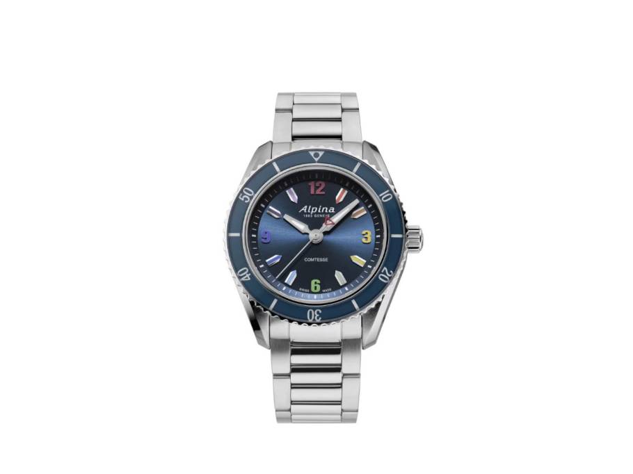 Alpiner Comtesse Quarz Edelstahl 36,5mm blaues Zifferblatt Metallband limitiert