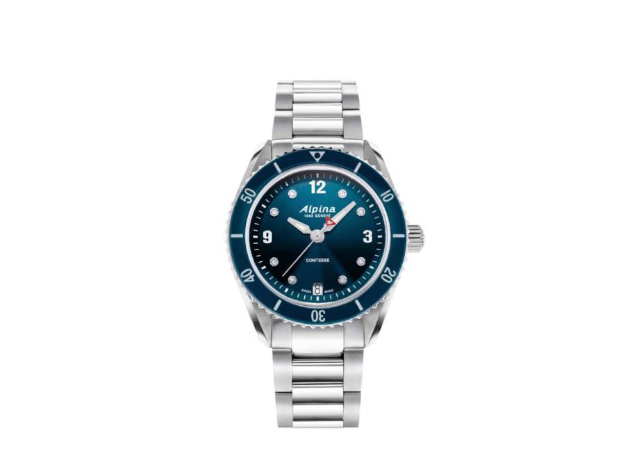 Alpiner Comtesse Quarz Edelstahl 36,5mm blaues Zifferblatt Metallband