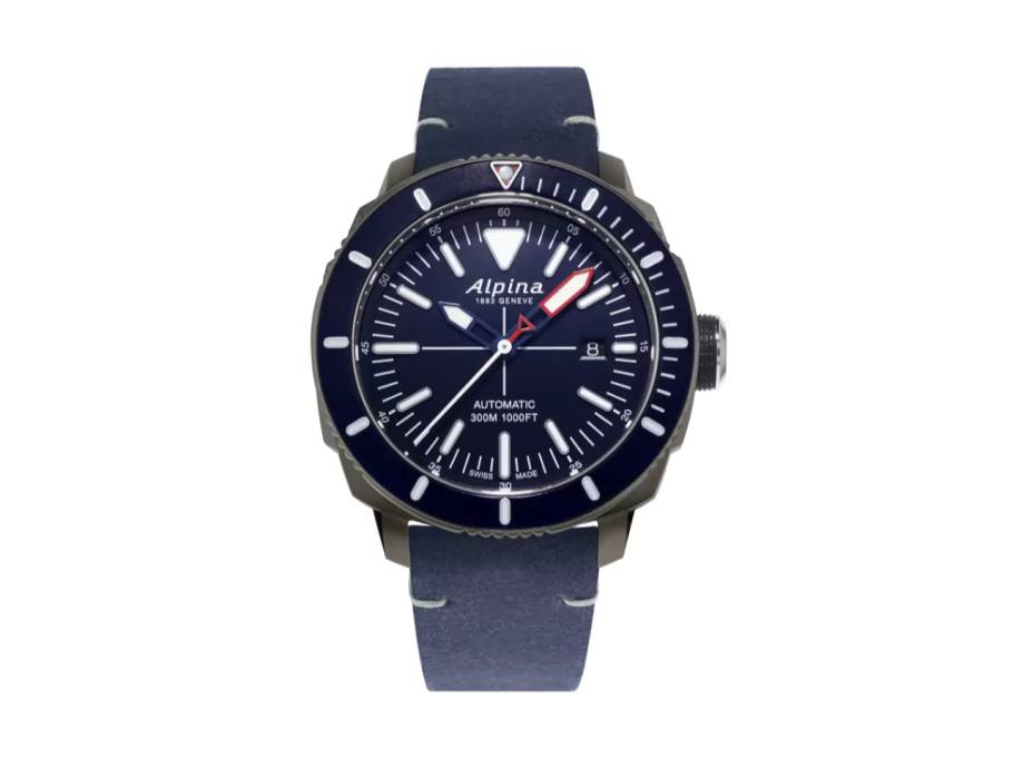 Seastrong Diver 300 Automatik Edelstahl 44mm blaues Zifferblatt blaues Lederband