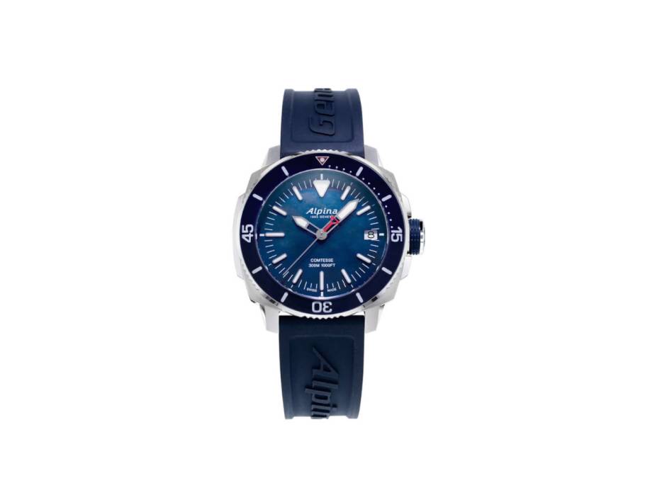 Seastrong Diver Comtesse Quarz Edelstahl 34mm blaues Zifferblatt blaues Kautschukband