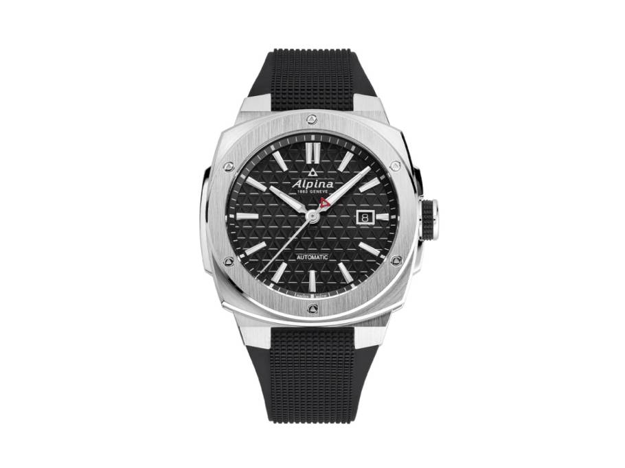 Alpiner Extreme Automatik Edelstahl 41mm schwarzes Zifferblatt schwarzes Kautschukband