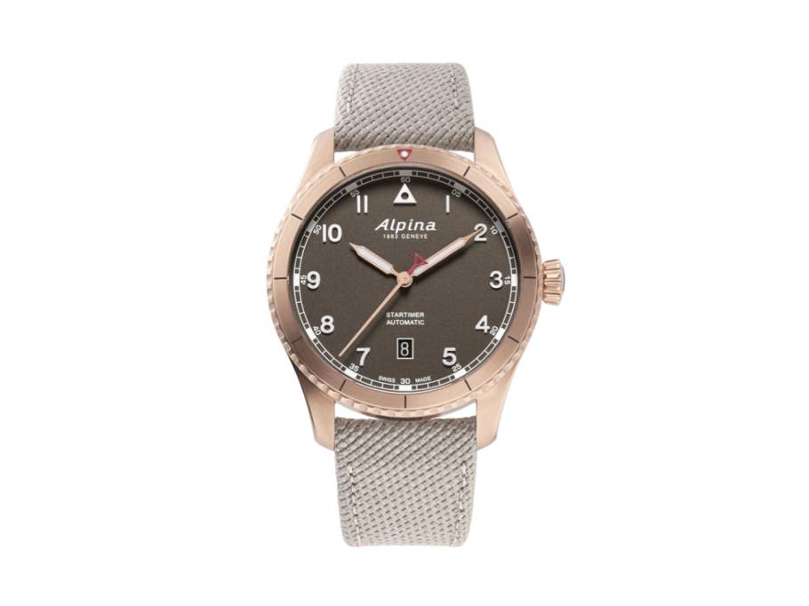 Startimer Pilot Automatik Edelstahl Roségold-PVD 41mm braunes Zifferblatt beiges Kunststoffband