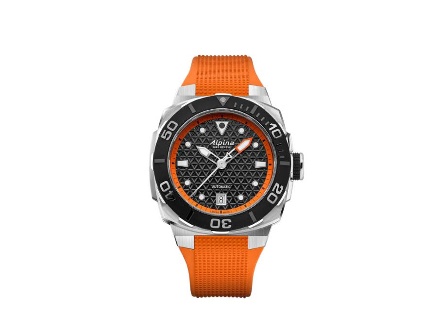 Seastrong Diver Extreme Automatic Edelstahl 39mm schwarzes Zifferblatt orangefarbenes Kautschukband