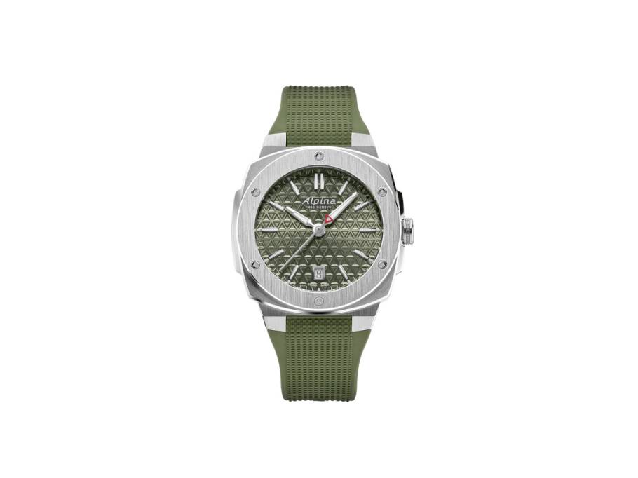 Alpiner Extreme Quartz Edelstahl 34mm grünes Zifferblatt grünes Kautschukband