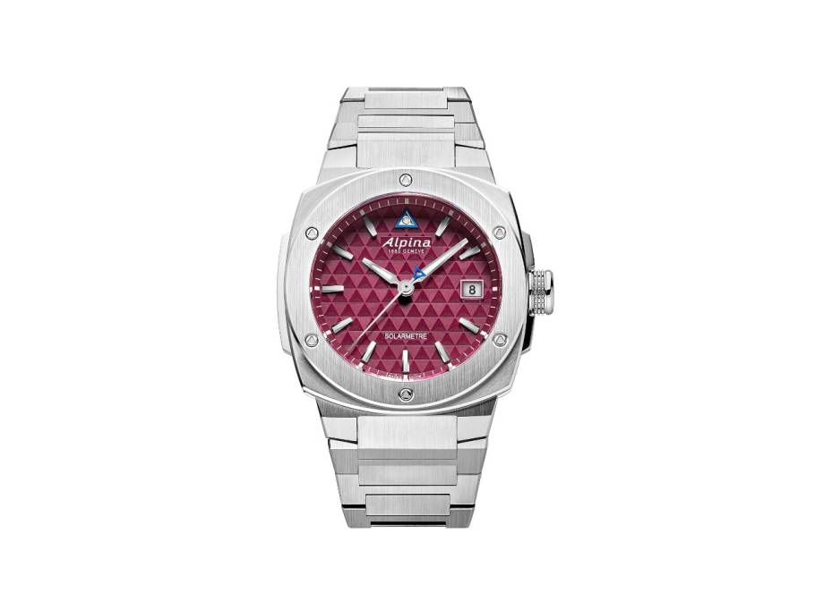 Alpiner Extreme Solarmetre Quarz Edelstahl 38mm bordeauxfarbenes Zifferblatt Metallband