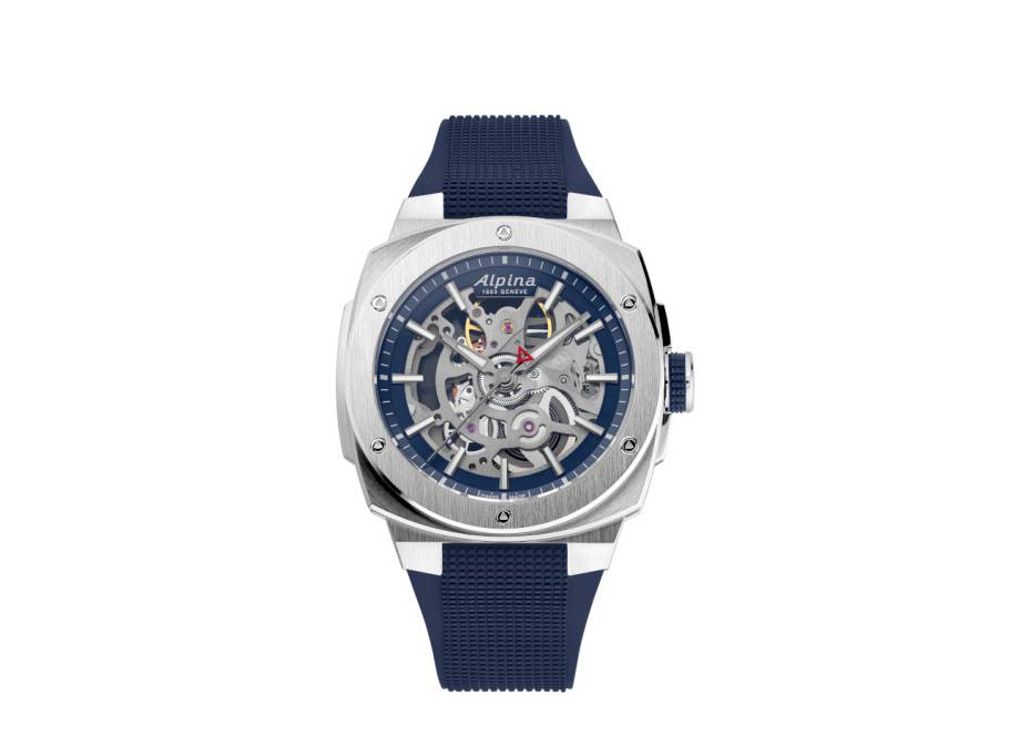 Alpiner Extreme Skeleton Automatik Edelstahl 39mm blaues Zifferblatt blaues Kautschukband 