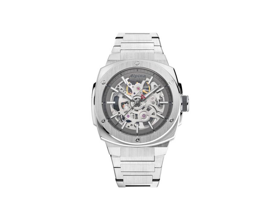 Alpiner Extreme Skeleton Automatik Edelstahl 39mm graues Zifferblatt Metallband 