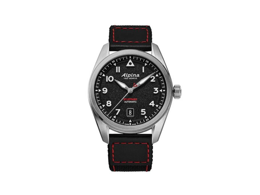 Startimer Pilot Automatik Edelstahl 40mm schwarzes Zifferblatt schwarzes Textilband
