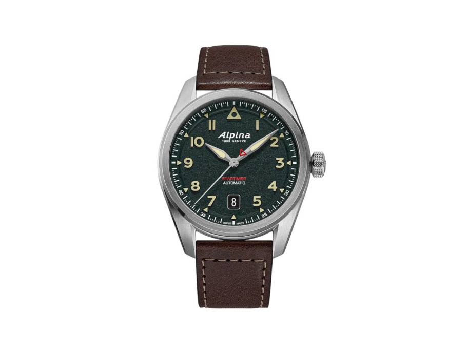 Alpina Startimer Pilot Automatik Edelstahl 40mm schwarzes