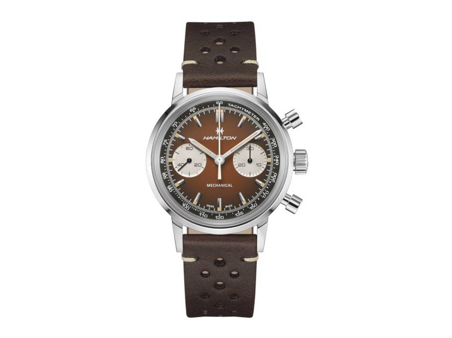 American Classic Intra-Matic Chronograph H Handaufzug Edelstahl 40mm braunes Zifferblatt braunes Lederband