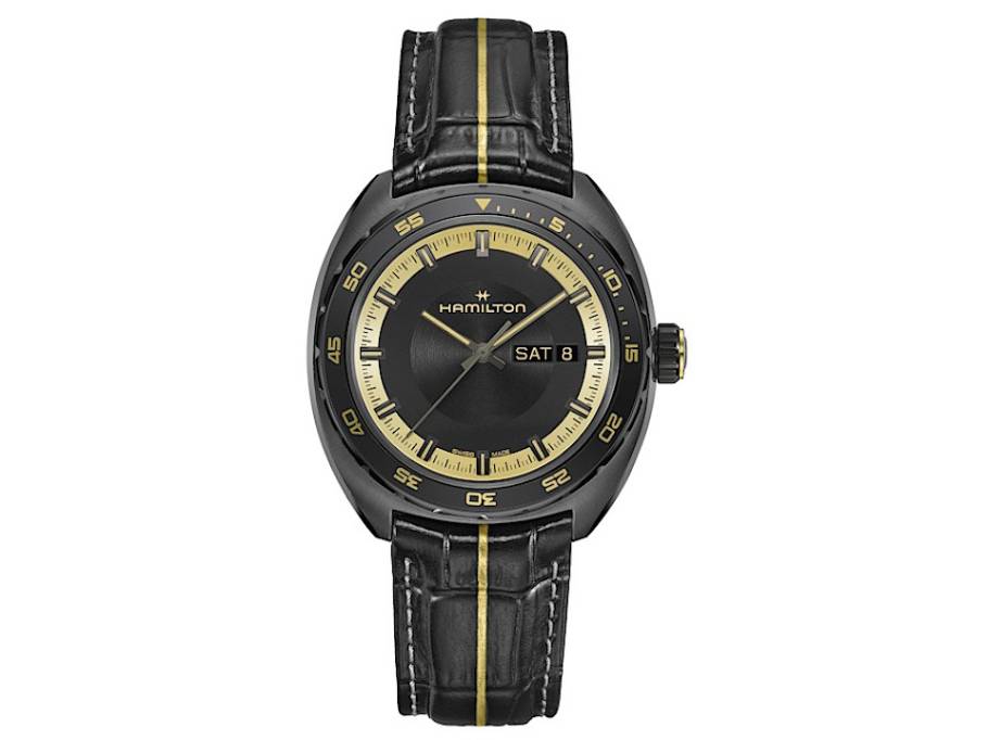 American Classic Pan Europ Resident Evil Requiem Limited Edition Automatik Edelstahl PVD-Schwarz 42mm schwarz-goldenes Zifferblatt Lederband