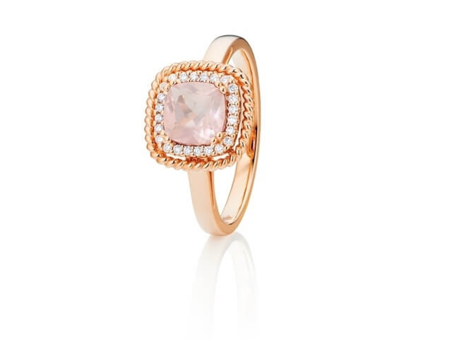 Amore Mio Ring Roségold mit Rosenquarz antik geschliffen