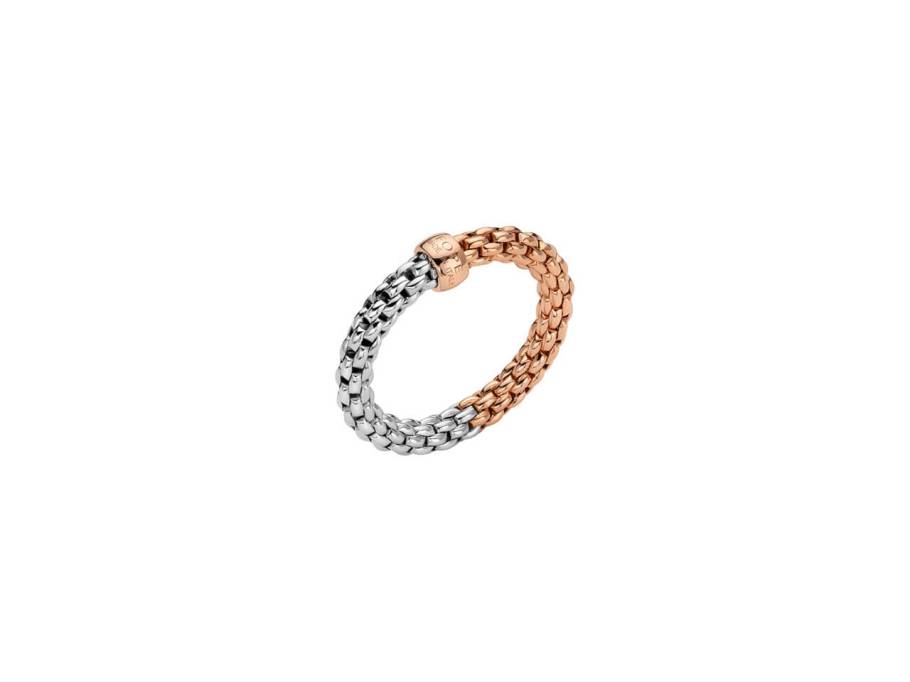Essentials Ring zweifarbig Weißgold / Roségold schmal flexibel Weite M