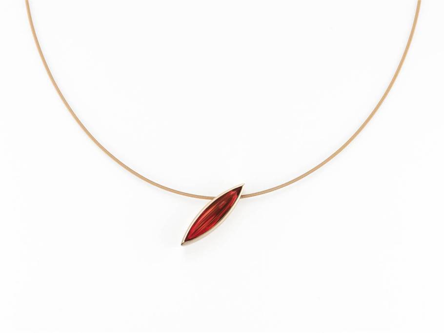 Navette schmal mit Granat Anhänger Roségold