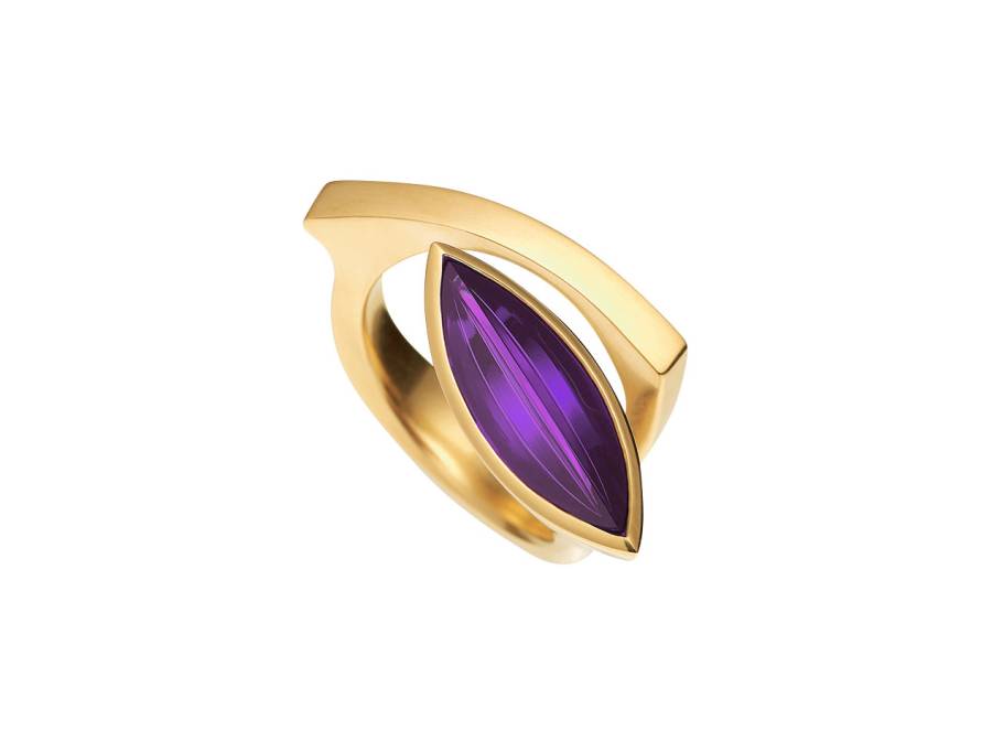Lagune Ring Gelbgold mit Amethyst in Navetteform
