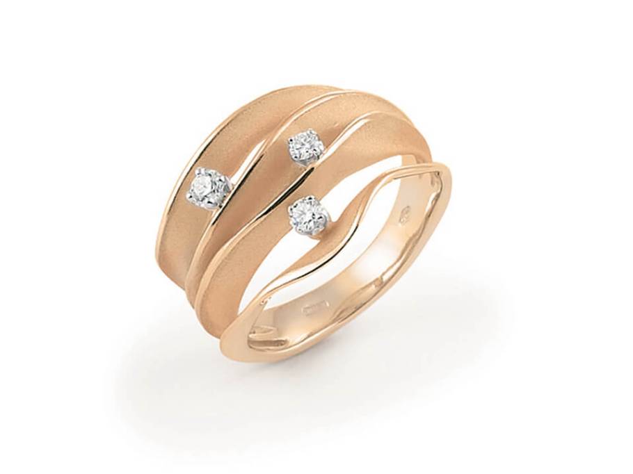 Dunes Ring Orange Apricot Gold 4reihig mit Brillanten 0,180ct