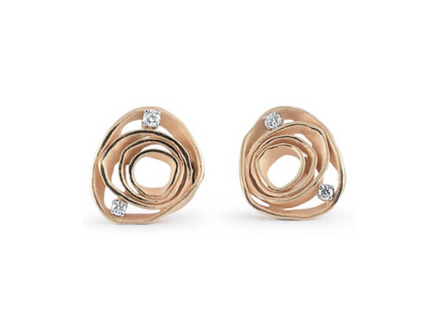 Dunes Ohrstecker Orange Apricot Gold mit Brillanten 0,160ct