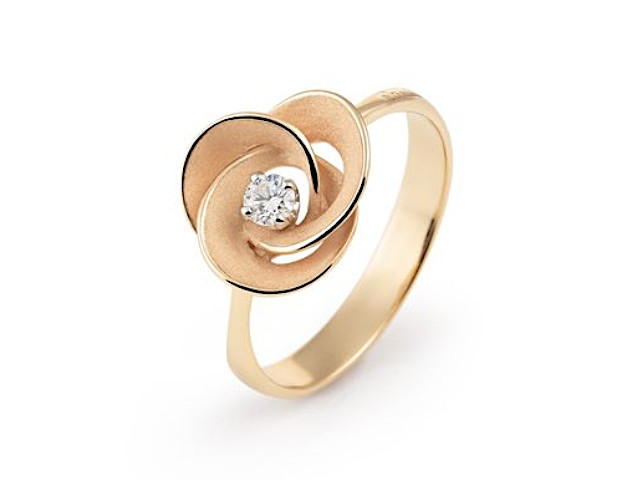 Desert Rose Ring Orange Apricot Gold mit Brillant 0,100ct