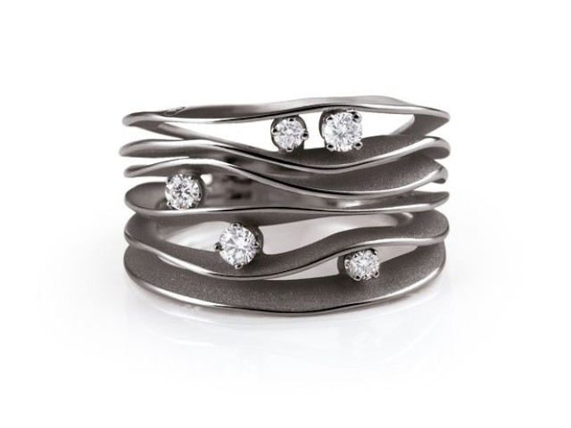 Dune Ring Black Lava Gold 6reihig mit Brillanten 0,280ct