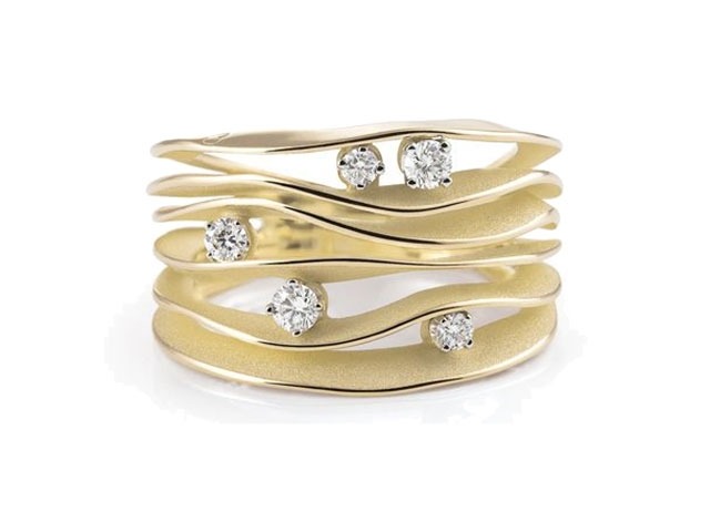 Dunes Ring Yellow Sunrise Gold 6reihig mit Brillanten 0,280ct