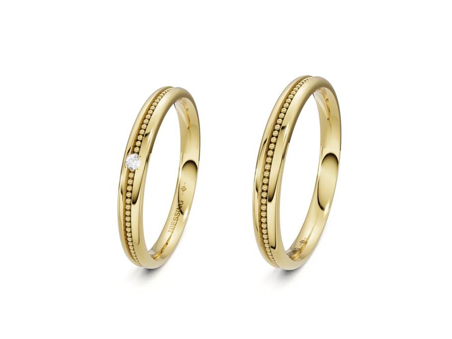 Trauringpaar Art Déco mittig Gelbgold 2,5mm Gloss