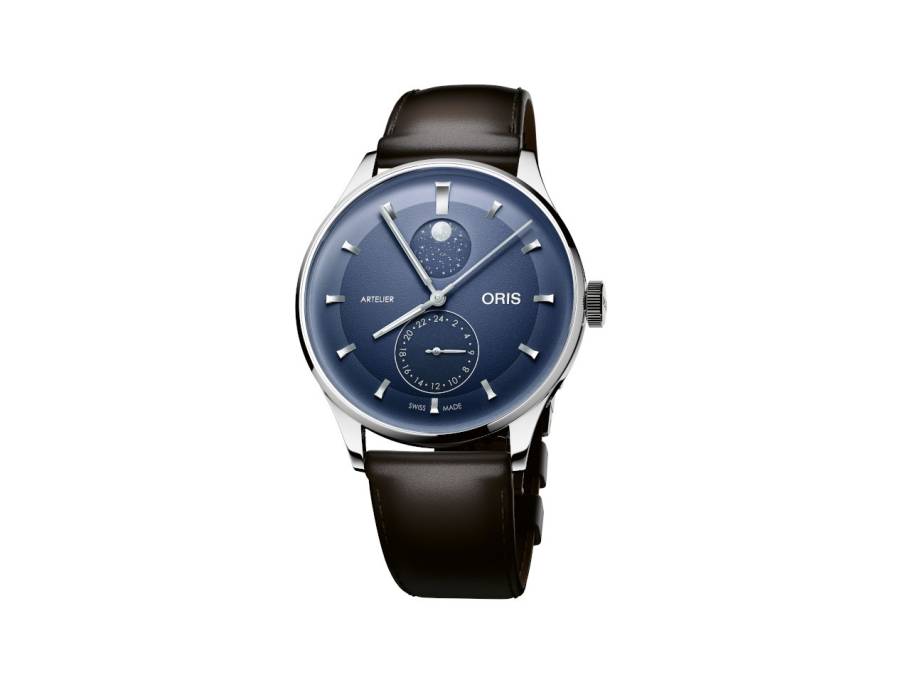 Artelier Complication Automatik Edelstahl 39,5mm blaues Zifferblatt braunes Lederband
