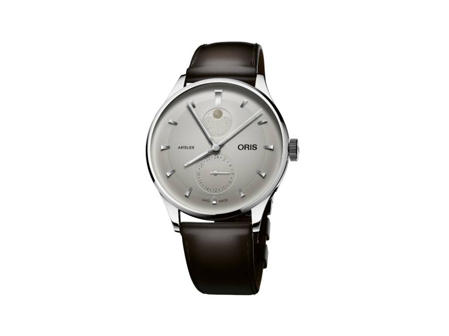 Artelier Complication Automatik Edelstahl 39,5mm weißes Zifferblatt braunes Lederband