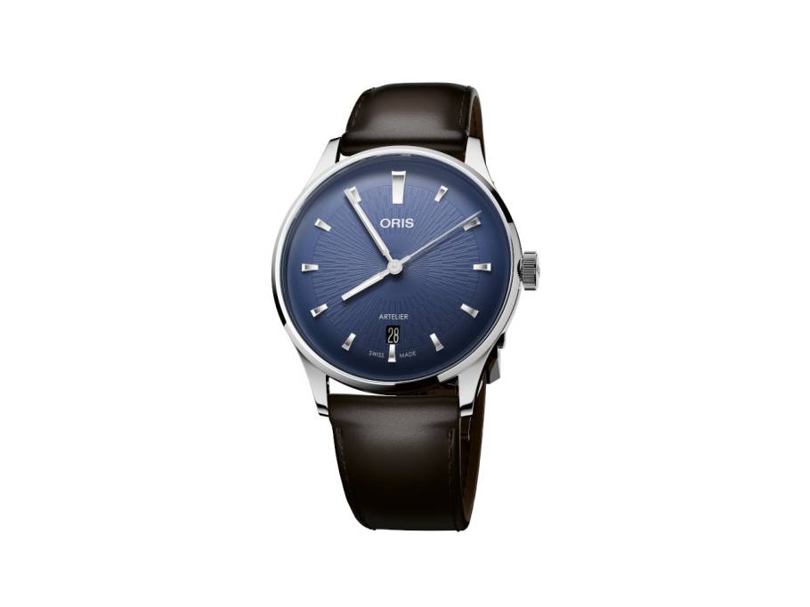 Artelier Date Automatik Edelstahl 38mm blaues Zifferblatt braunes Lederband