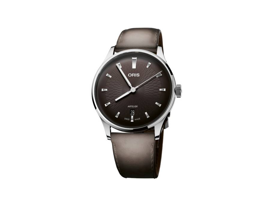 Artelier Date Automatik Edelstahl 38mm schwarzes Zifferblatt braunes Lederband