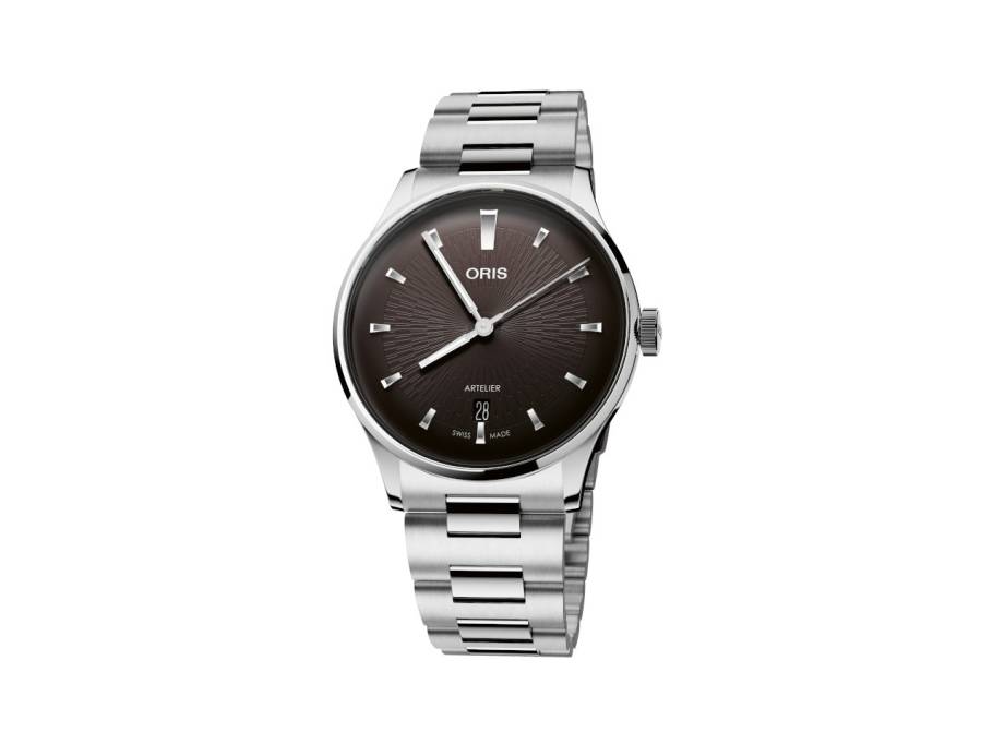 Artelier Date Automatik Edelstahl 38mm schwarzes Zifferblatt Metallband
