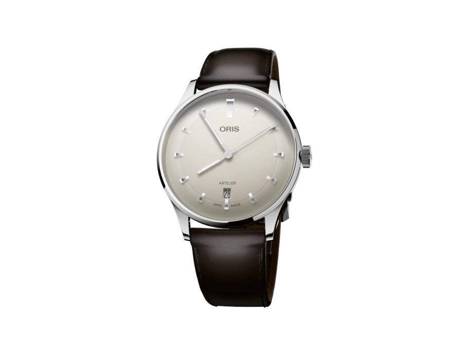 Artelier Date Automatik Edelstahl 38mm weißes Zifferblatt braunes Lederband