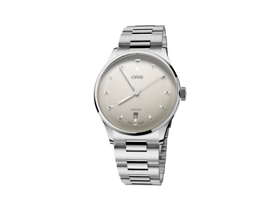Artelier Date Automatik Edelstahl 38mm weißes Zifferblatt Metallband