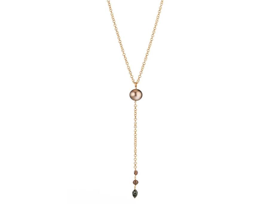 Castaway Y-Collier Rosegold mit Diamanten und brauner Tahitiperle