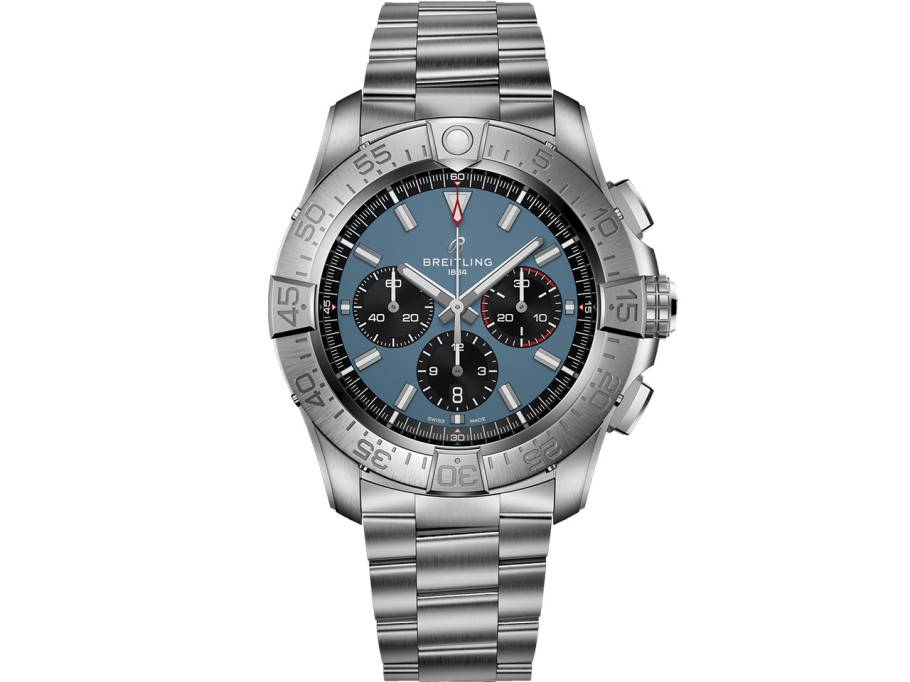 Super Avenger B01 Chronograph 46 Automatik Titan blaues Zifferblatt Metallband