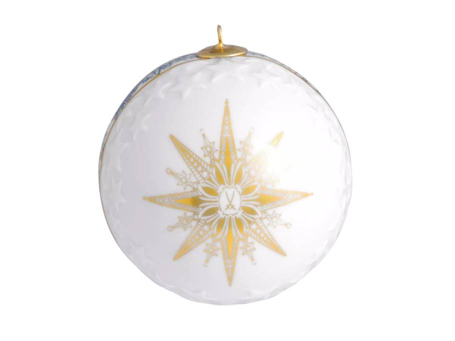 Baumschmuck Kugel "Meissen Christmas Star" blau mit goldener Öse