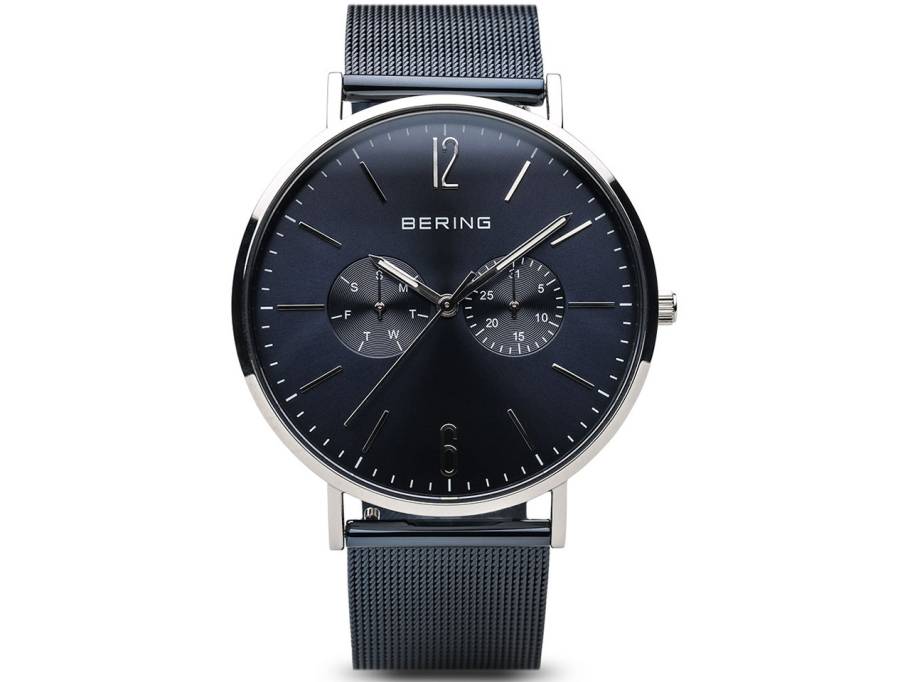 14240 Edelstahl Herrenuhr blaues Zifferblatt blaues Edelstahlband