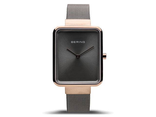 14528 Edelstahl Damenuhr rosegold eckig graues Zifferblatt Edelstahlband