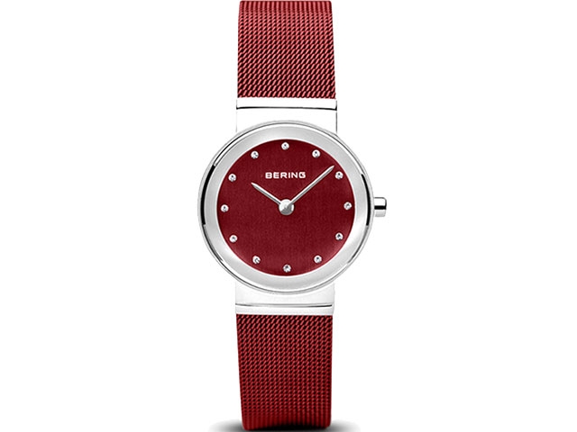 10126 Edelstahl Damenuhr rotes Zifferblatt rotes Edelstahlband