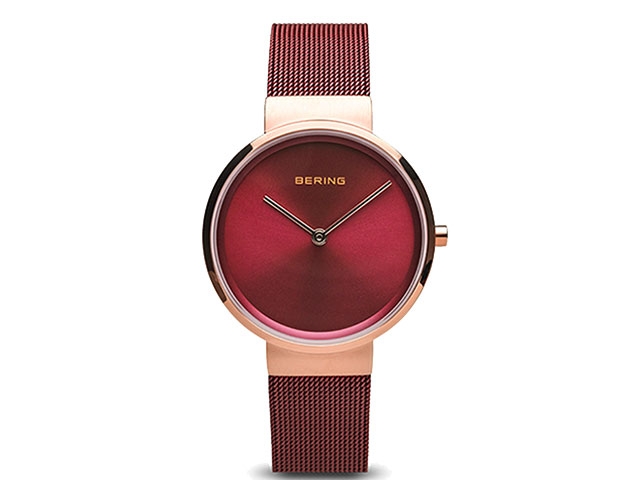 14531 Edelstahl Damenuhr rosegold rotes Zifferblatt rotes Edelstahlband