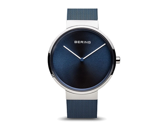 14539 Edelstahl Herrenuhr blaues Zifferblatt blaues Edelstahlband
