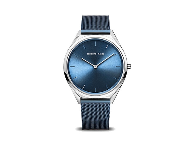 17031 Edelstahl Damenuhr blaues Zifferblatt blaues Edelstahlband