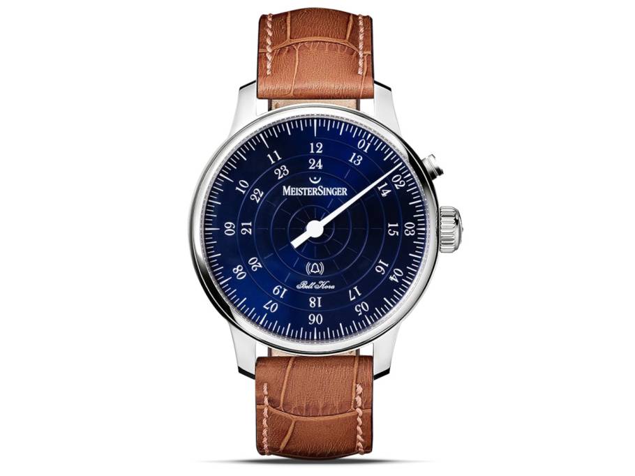 Bell Hora Edelstahl blaues Zifferblatt braunes Lederband