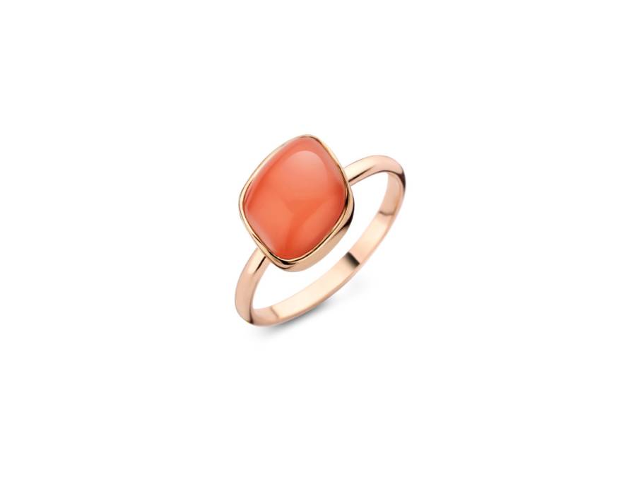 Mini Chloé Ring Roségold Milchquarz mit Koralle und Brillant 0,020ct