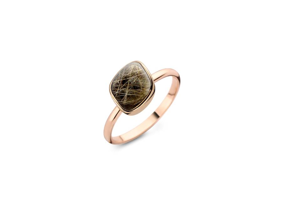 Mini Chloé Ring Roségold Rutilquarz mit Onyx und Brillant 0,020ct
