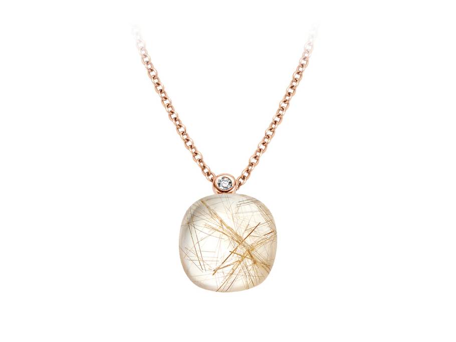 Mini Sweety "Quartz Rutile Moonshine" Kette mit Anhänger Roségold Gr. M mit Brillant 0,020ct